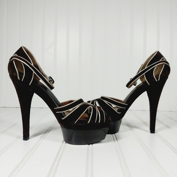 MARNI BROWN LEATHER PLATFORM ANKLE STRAP SANDALS D161 - Picture 7 of 14